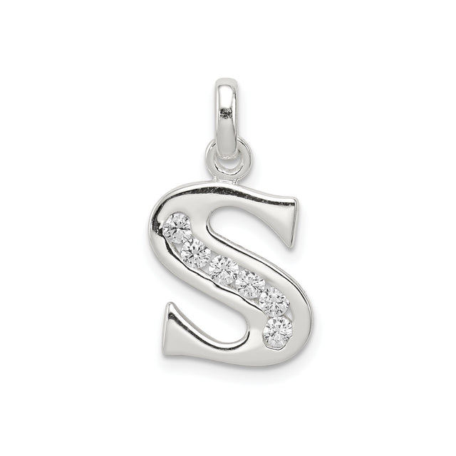 Sterling Silver Letter S Pendant with Cubic Zirconia, Dainty Initial Charm Jewelry