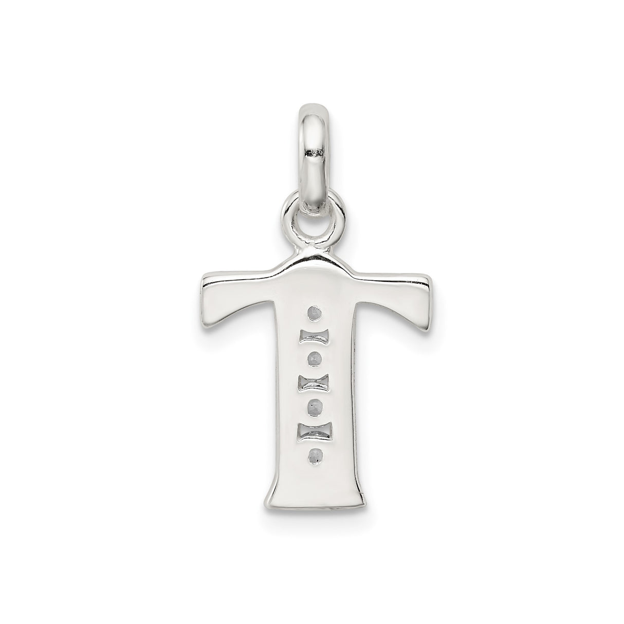 Sterling Silver Initial T Pendant with Cubic Zirconia, Polished Alphabet Letter Charm