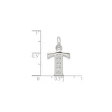Sterling Silver Initial T Pendant with Cubic Zirconia, Polished Alphabet Letter Charm