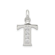 Sterling Silver Initial T Pendant with Cubic Zirconia, Polished Alphabet Letter Charm