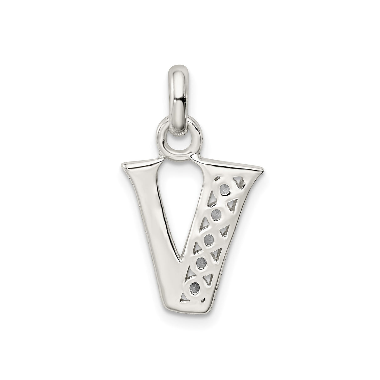 Sterling Silver Letter V Pendant with Cubic Zirconia, Polished Initial Charm for Women