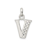 Sterling Silver Letter V Pendant with Cubic Zirconia, Polished Initial Charm for Women