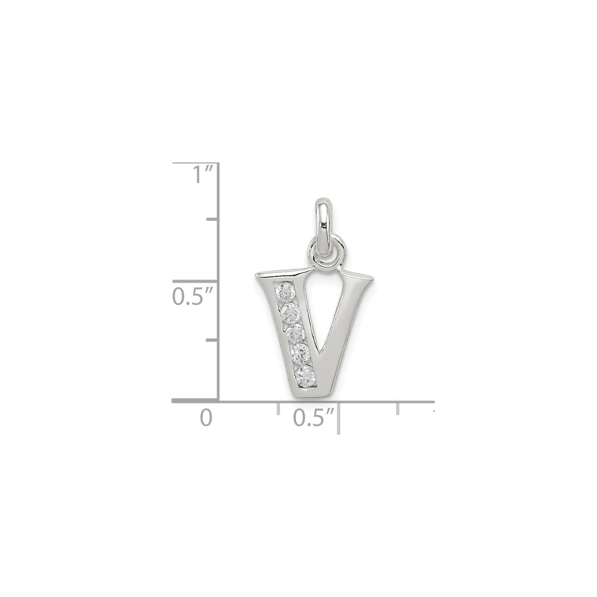 Sterling Silver Letter V Pendant with Cubic Zirconia, Polished Initial Charm for Women