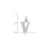 Sterling Silver Letter V Pendant with Cubic Zirconia, Polished Initial Charm for Women