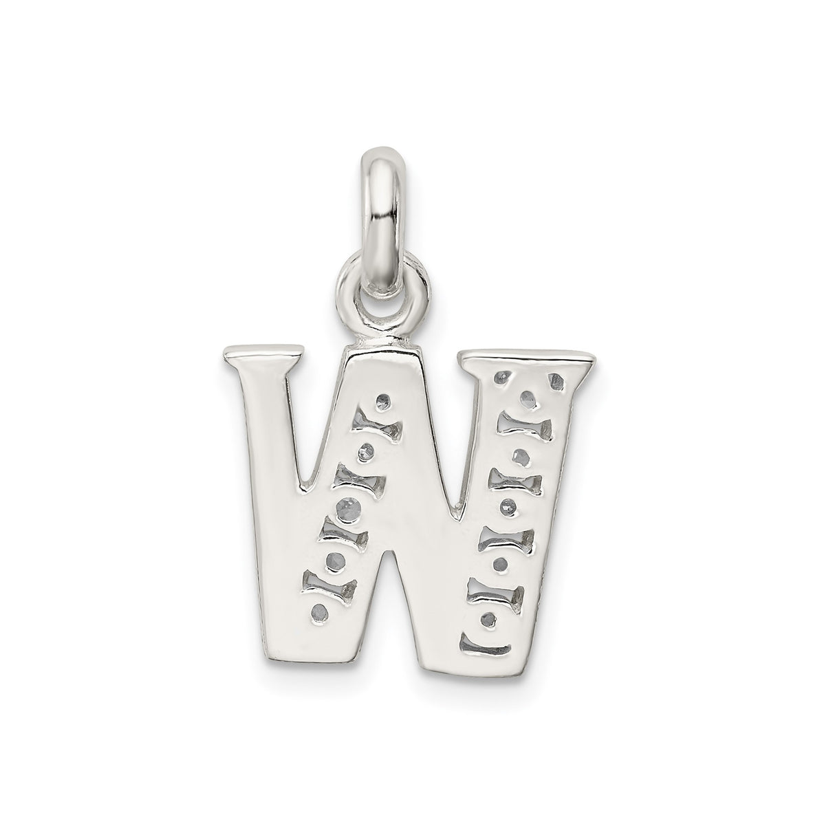 Sterling Silver Initial W Pendant with Cubic Zirconia, Block Letter Monogram Charm