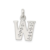 Sterling Silver Initial W Pendant with Cubic Zirconia, Block Letter Monogram Charm