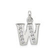 Sterling Silver Initial W Pendant with Cubic Zirconia, Block Letter Monogram Charm
