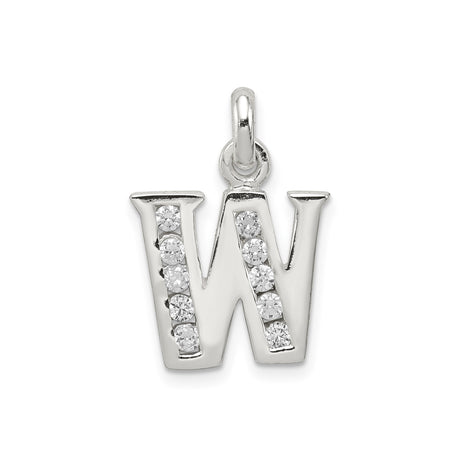 Sterling Silver Initial W Pendant with Cubic Zirconia, Block Letter Monogram Charm