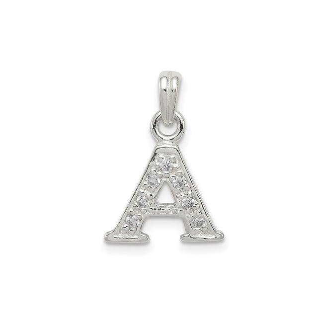 Sterling Silver Letter A Pendant with Cubic Zirconia, Initial Charm for Women