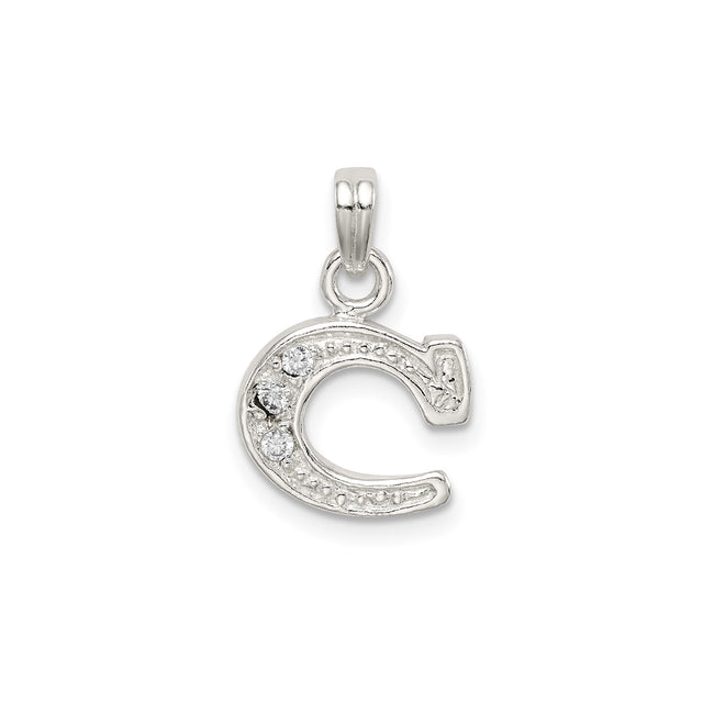 CZ Initial C Charm Pendant in Real 925 Sterling Silver