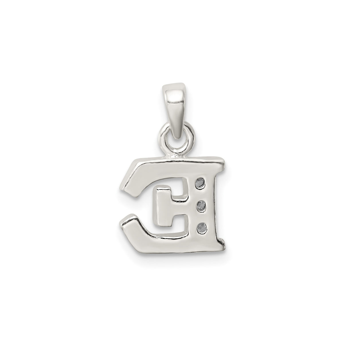 Sterling Silver Initial E Pendant with Cubic Zirconia, Block Letter Charm