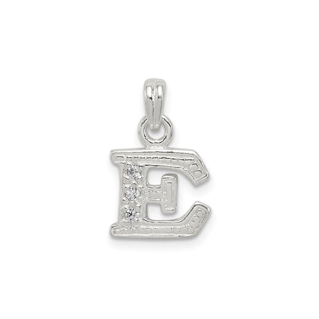 Sterling Silver Initial E Pendant with Cubic Zirconia, Block Letter Charm