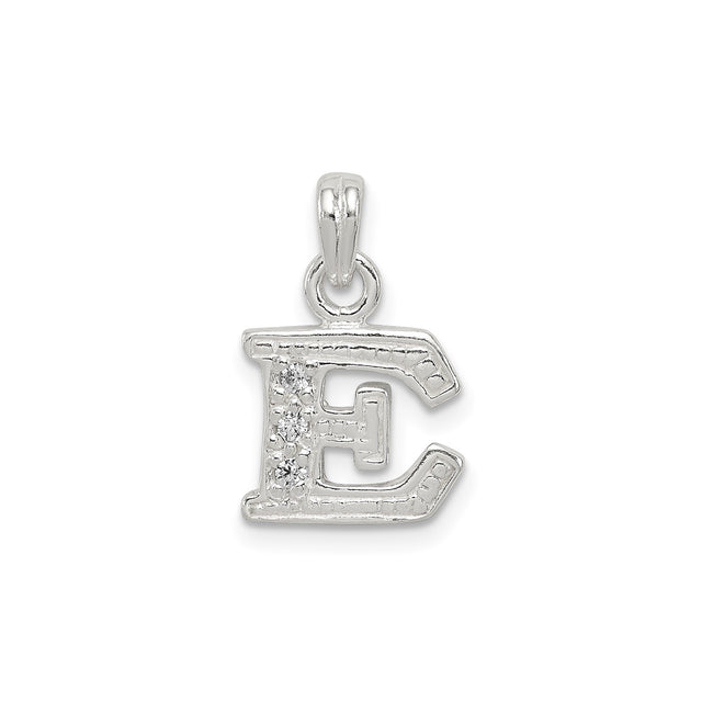 Sterling Silver Initial E Pendant with Cubic Zirconia, Block Letter Charm