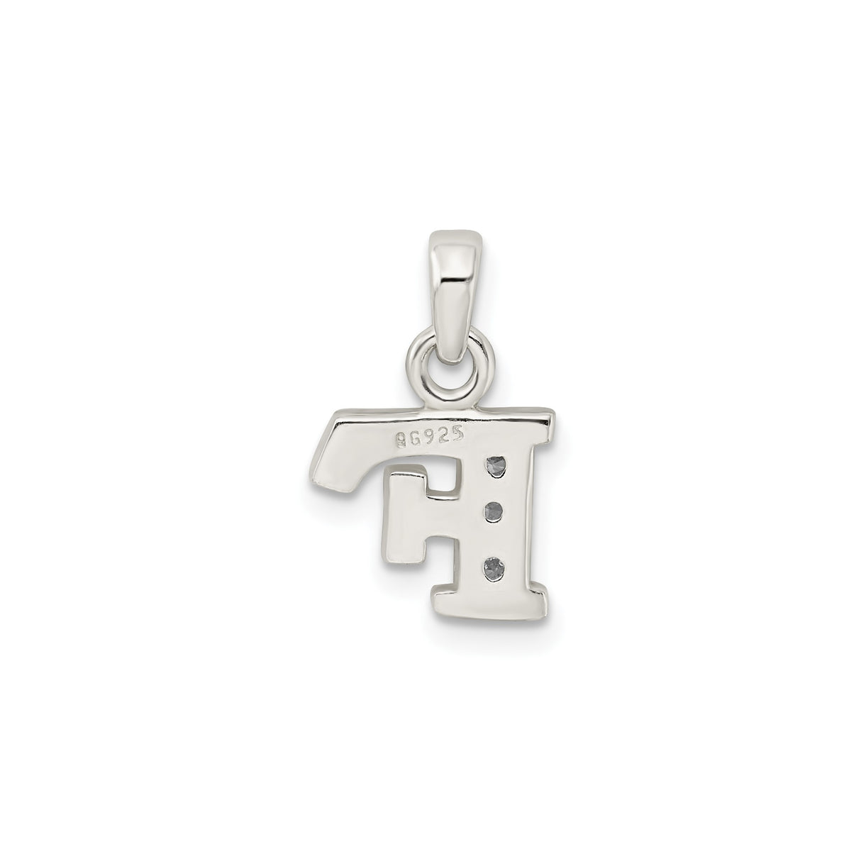 Sterling Silver Letter F Pendant Charm with Cubic Zirconia and Beaded Detailing