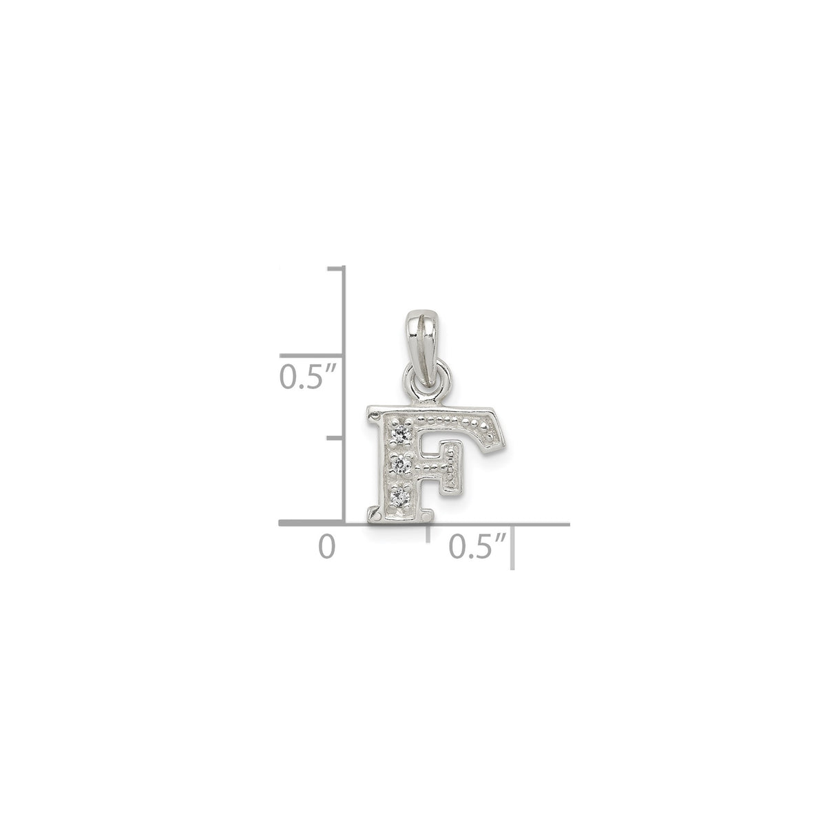 Sterling Silver Letter F Pendant Charm with Cubic Zirconia and Beaded Detailing