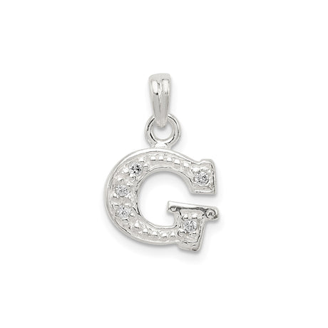 Sterling Silver Pendant with Cubic Zirconia, Beaded Edge, Polished Letter G Charm