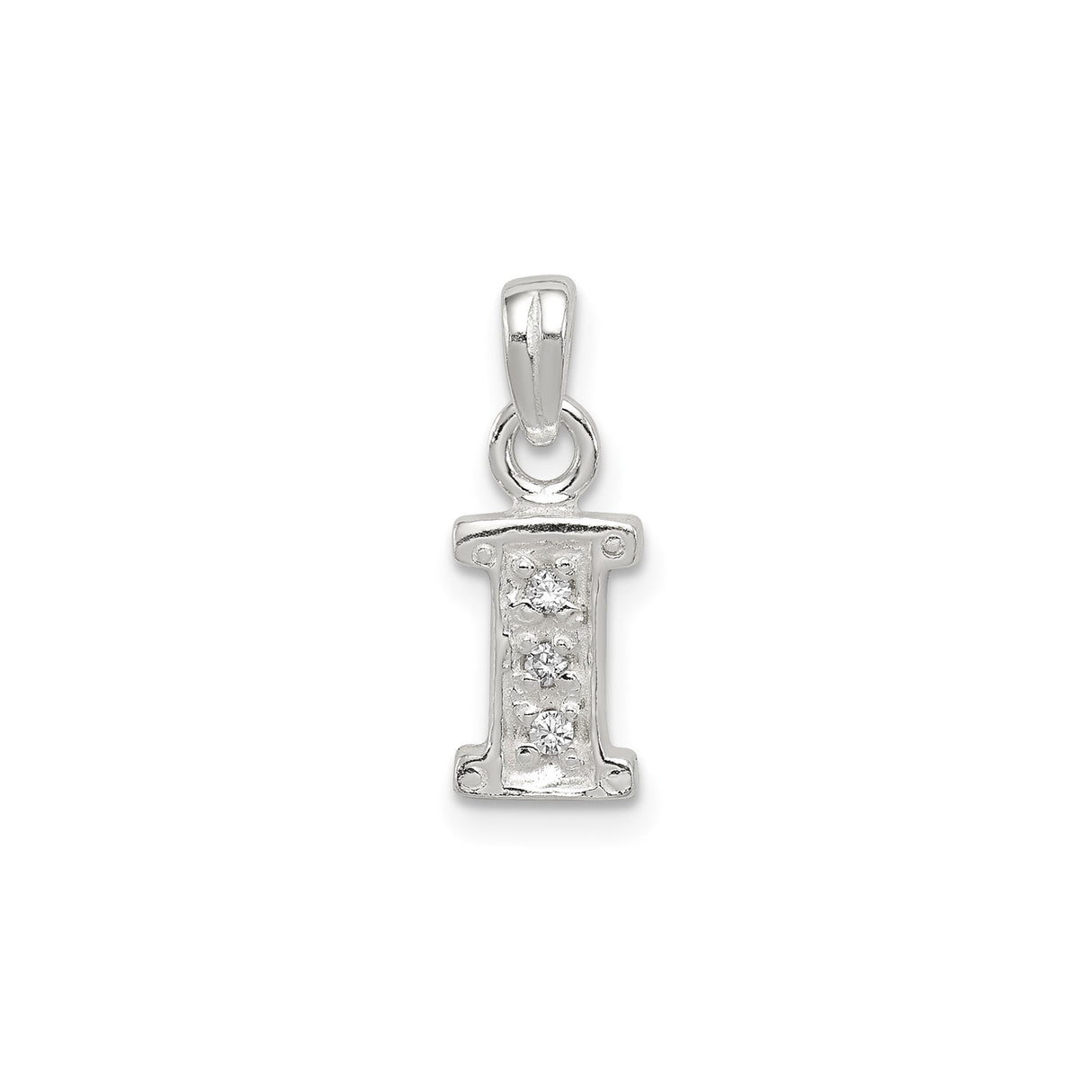 Sterling Silver Alphabet Initial I Pendant with Cubic Zirconia Accent Charm