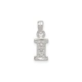 Sterling Silver Alphabet Initial I Pendant with Cubic Zirconia Accent Charm