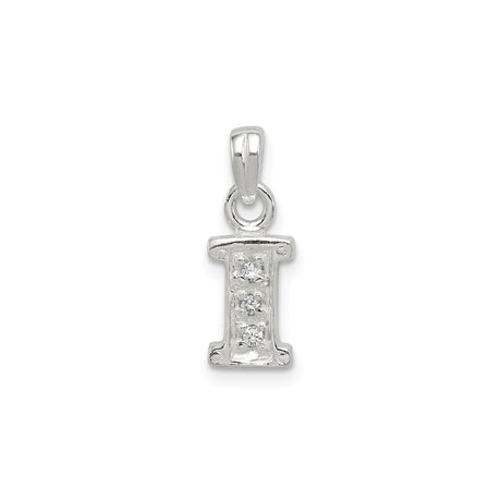 Sterling Silver Alphabet Initial I Pendant with Cubic Zirconia Accent Charm