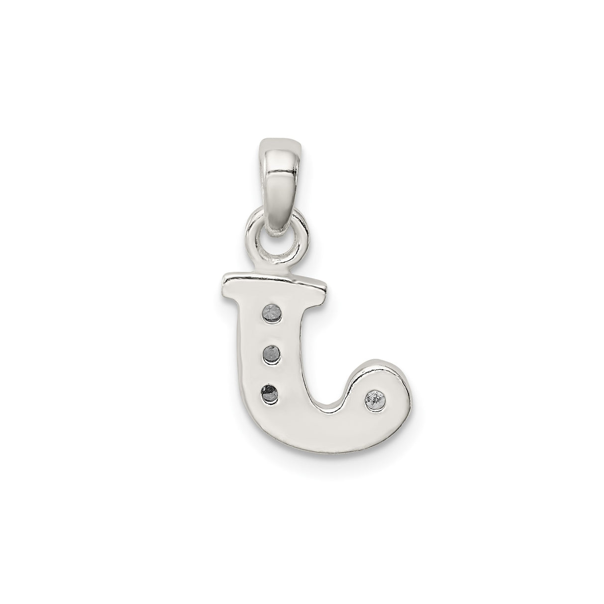 Sterling Silver Initial J Pendant Charm with Cubic Zirconia Accents, Letter Jewelry for Women