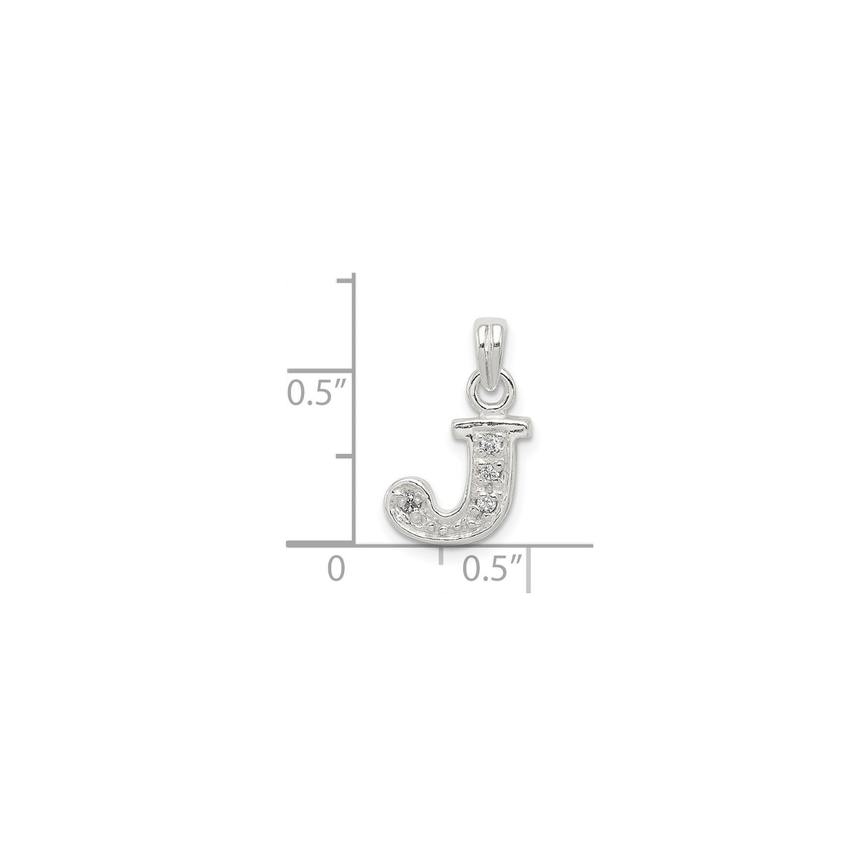 Sterling Silver Initial J Pendant Charm with Cubic Zirconia Accents, Letter Jewelry for Women