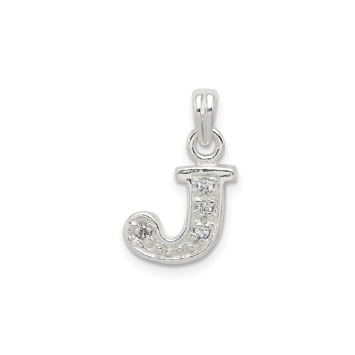 Sterling Silver Initial J Pendant Charm with Cubic Zirconia Accents, Letter Jewelry for Women