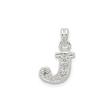 Sterling Silver Initial J Pendant Charm with Cubic Zirconia Accents, Letter Jewelry for Women