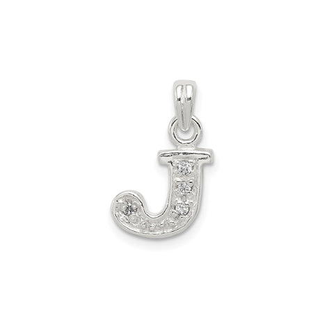 Sterling Silver Initial J Pendant Charm with Cubic Zirconia Accents, Letter Jewelry for Women