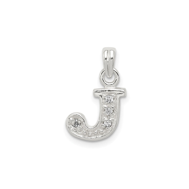 Sterling Silver Initial J Pendant Charm with Cubic Zirconia Accents, Letter Jewelry for Women
