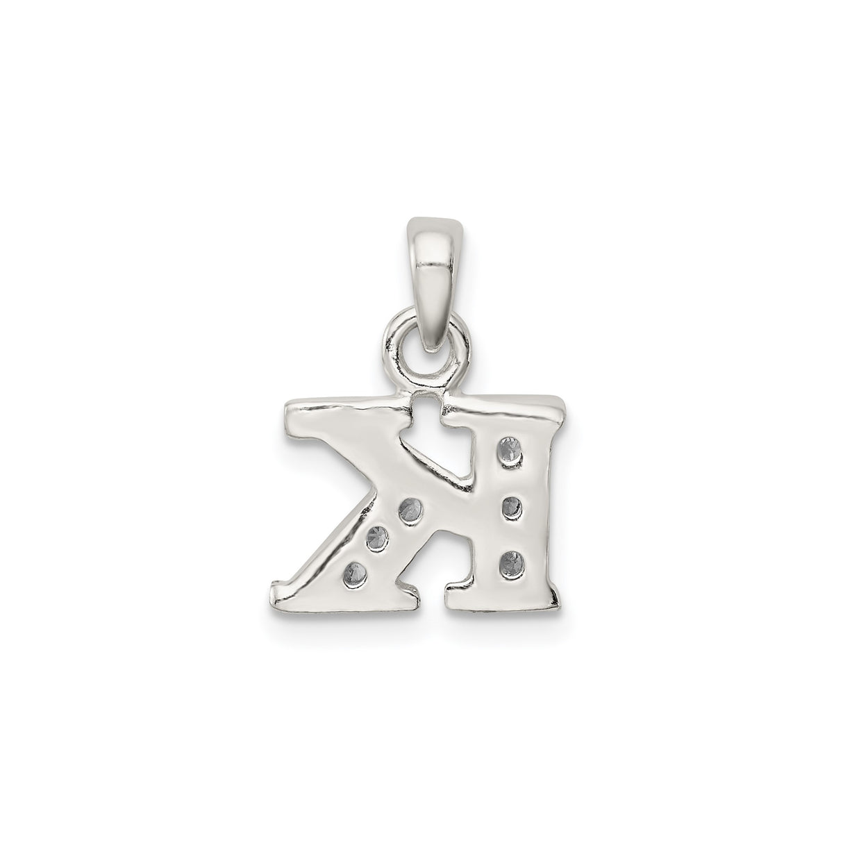 Sterling Silver Initial K Pendant Charm with Cubic Zirconia, Textured Letter Design