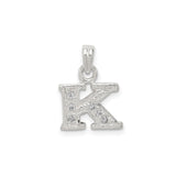 Sterling Silver Initial K Pendant Charm with Cubic Zirconia, Textured Letter Design