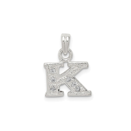 Sterling Silver Initial K Pendant Charm with Cubic Zirconia, Textured Letter Design