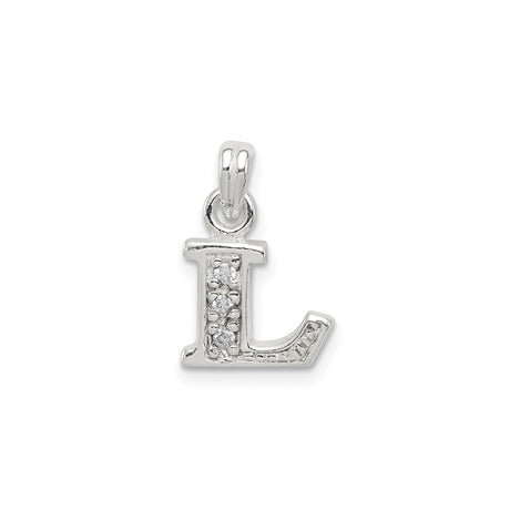 Sterling Silver Letter L Pendant Charm with Cubic Zirconia, Monogram Initial Jewelry for Women