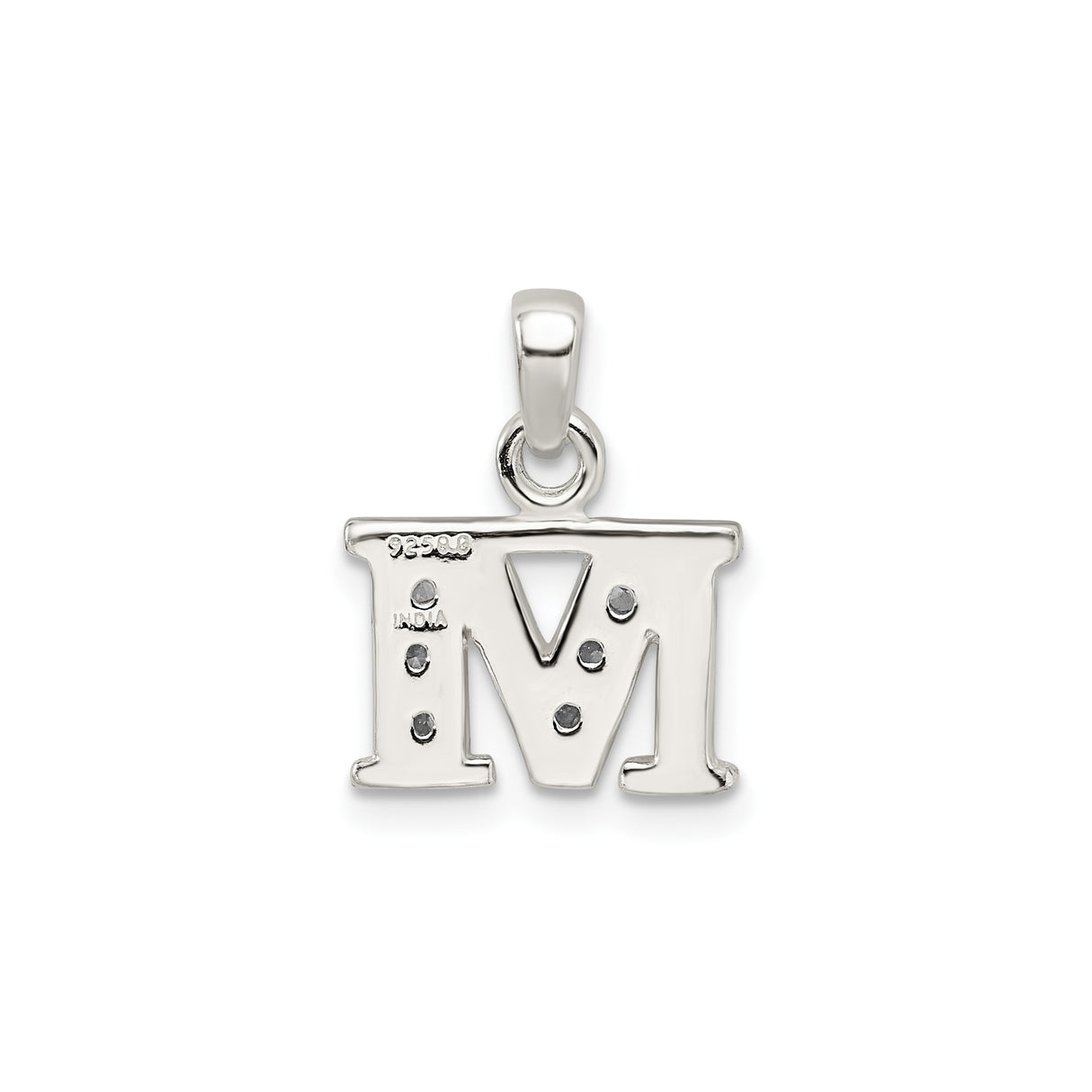 Sterling Silver M Pendant with Cubic Zirconia, Letter Charm Necklace for Women or Unisex Wear