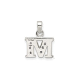 Sterling Silver M Pendant with Cubic Zirconia, Letter Charm Necklace for Women or Unisex Wear