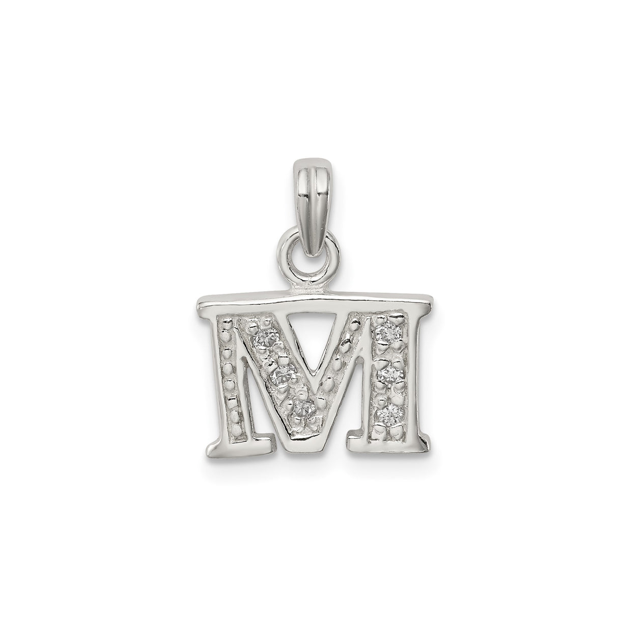 Sterling Silver M Pendant with Cubic Zirconia, Letter Charm Necklace for Women or Unisex Wear