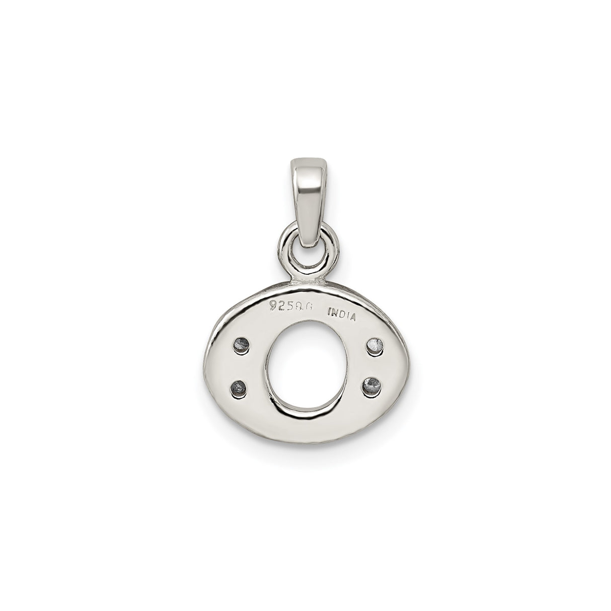 Sterling Silver Oval Pendant with Open Center, Floral Texture, Cubic Zirconia, Nature Inspired