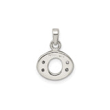 Sterling Silver Oval Pendant with Open Center, Floral Texture, Cubic Zirconia, Nature Inspired