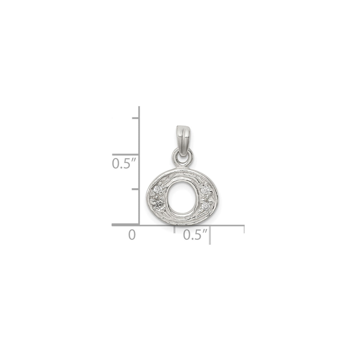 Sterling Silver Oval Pendant with Open Center, Floral Texture, Cubic Zirconia, Nature Inspired