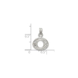 Sterling Silver Oval Pendant with Open Center, Floral Texture, Cubic Zirconia, Nature Inspired