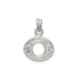 Sterling Silver Oval Pendant with Open Center, Floral Texture, Cubic Zirconia, Nature Inspired