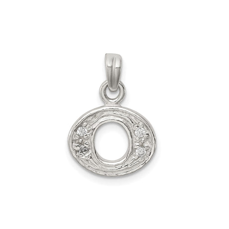 Sterling Silver Oval Pendant with Open Center, Floral Texture, Cubic Zirconia, Nature Inspired