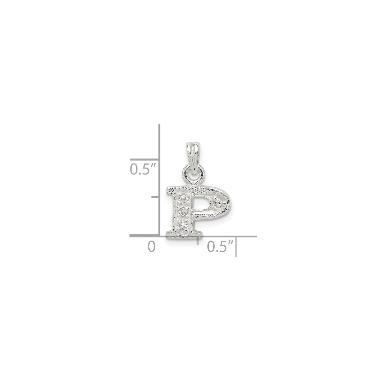 Sterling Silver Initial P Pendant Charm with Cubic Zirconia, Textured Letter Jewelry