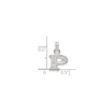 Sterling Silver Initial P Pendant Charm with Cubic Zirconia, Textured Letter Jewelry