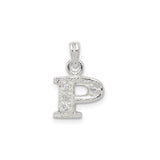 Sterling Silver Initial P Pendant Charm with Cubic Zirconia, Textured Letter Jewelry