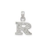 Sterling Silver R Pendant with Cubic Zirconia, Textured Uppercase Letter Charm for Women and Men