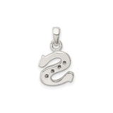 Sterling Silver Letter S Pendant with Cubic Zirconia, Textured Initial Charm for Women