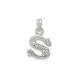 Sterling Silver Letter S Pendant with Cubic Zirconia, Textured Initial Charm for Women