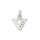Sterling Silver V Pendant with Cubic Zirconia, Dainty Initial Charm Jewelry for Women