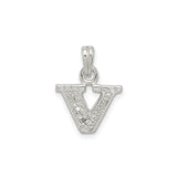 Sterling Silver V Pendant with Cubic Zirconia, Dainty Initial Charm Jewelry for Women